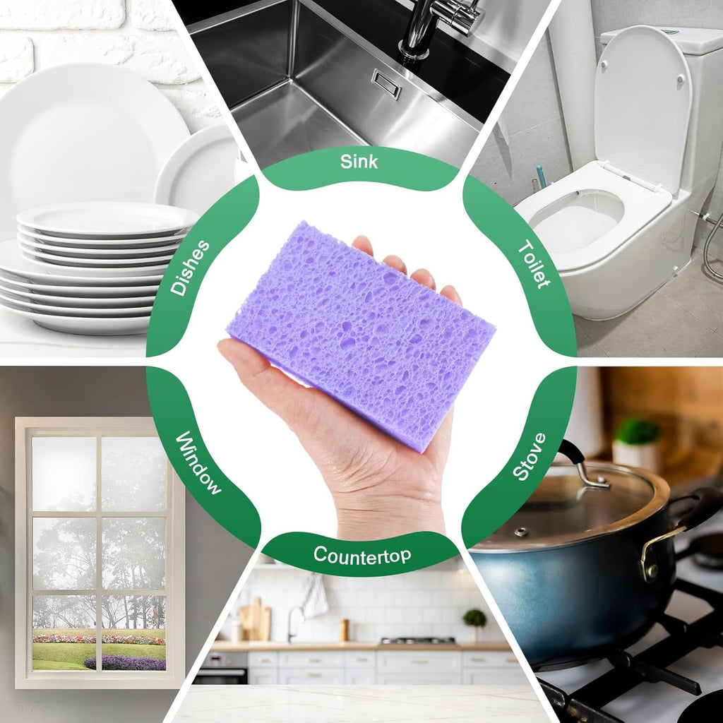 6-Pack Kitchen Sponges, Condense Eco Cellulose Non-Scratch Scrub Heavy Sponge for