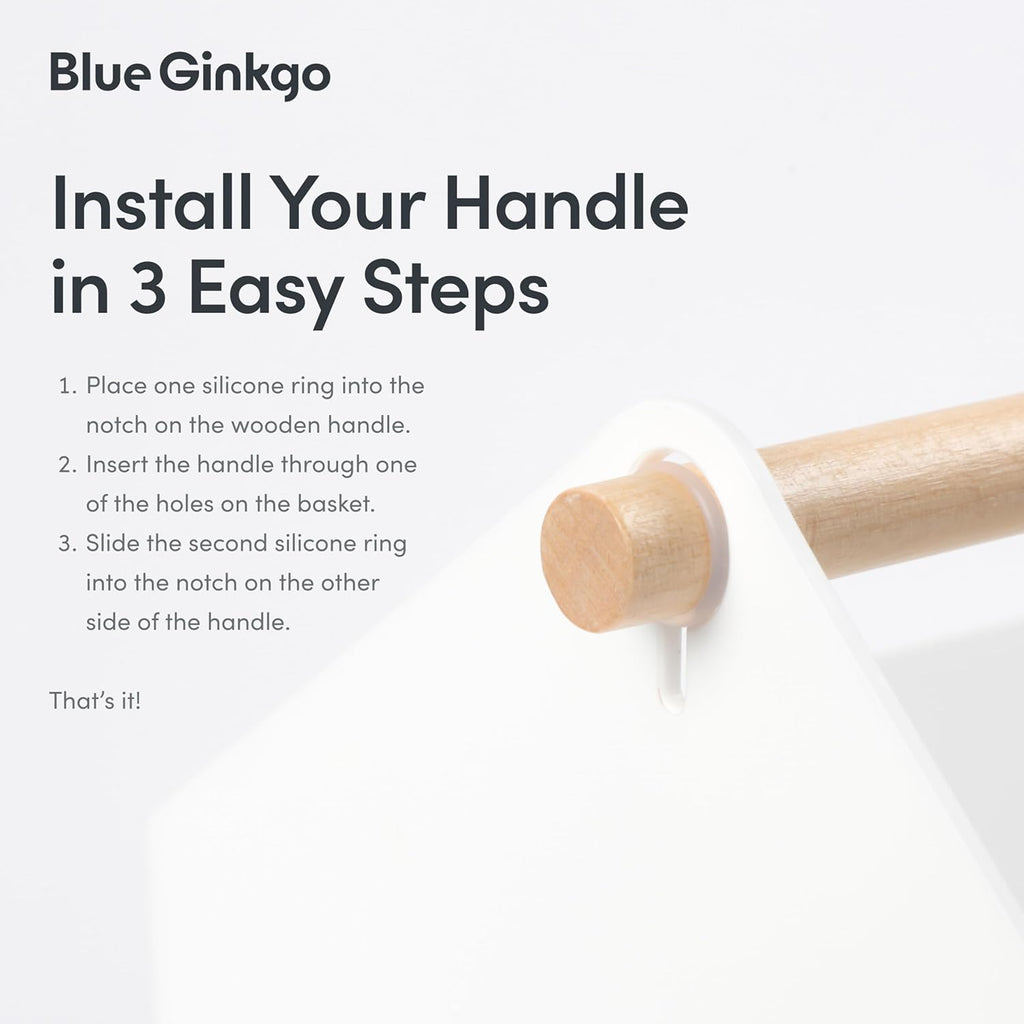 BLUE GINKGO Large Storage Basket – Plastic Caddy with Wooden Handle for Bathroom, Pantry, or