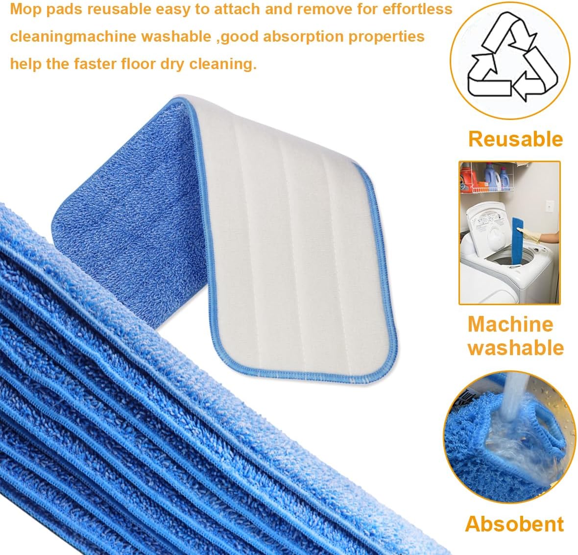 18 Inch Microfiber Spray Mop Replacement Heads Compatible with Bona, Washable Reusable Flat Mop