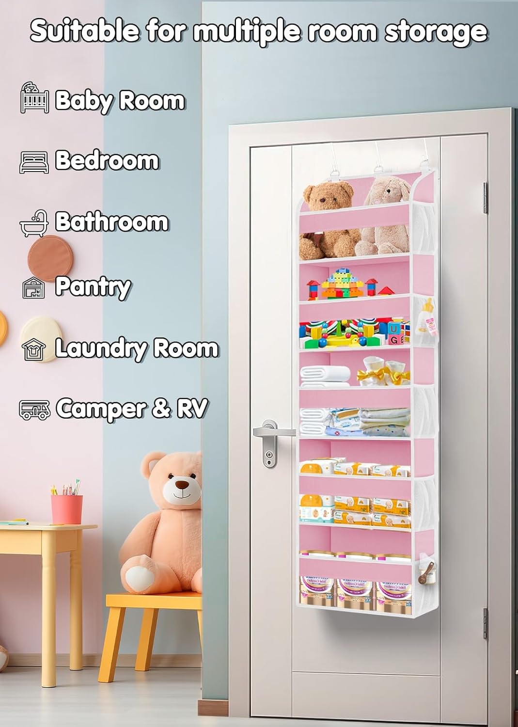 1 Pack Over The Door Storage Organizer with 5 Pockets 10 Mesh Pockets, 44 lbs Weight Capacity Door