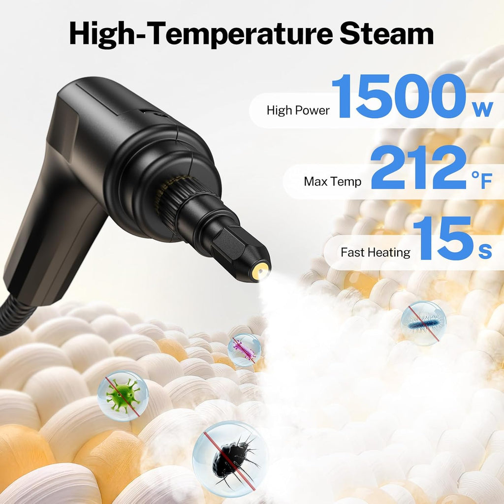 ODSD Steam Cleaner for Home & Car, 3-Level Adjustable Steamer for Cleaning, 15s Heat-Up & 1.6L