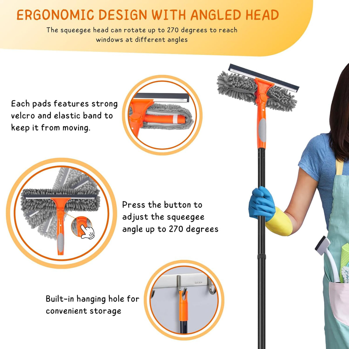 Window Cleaner Tool for Home, 59.5'' Squeegee Kit for Car Windshield, Shower Door, Mirror Cleaning