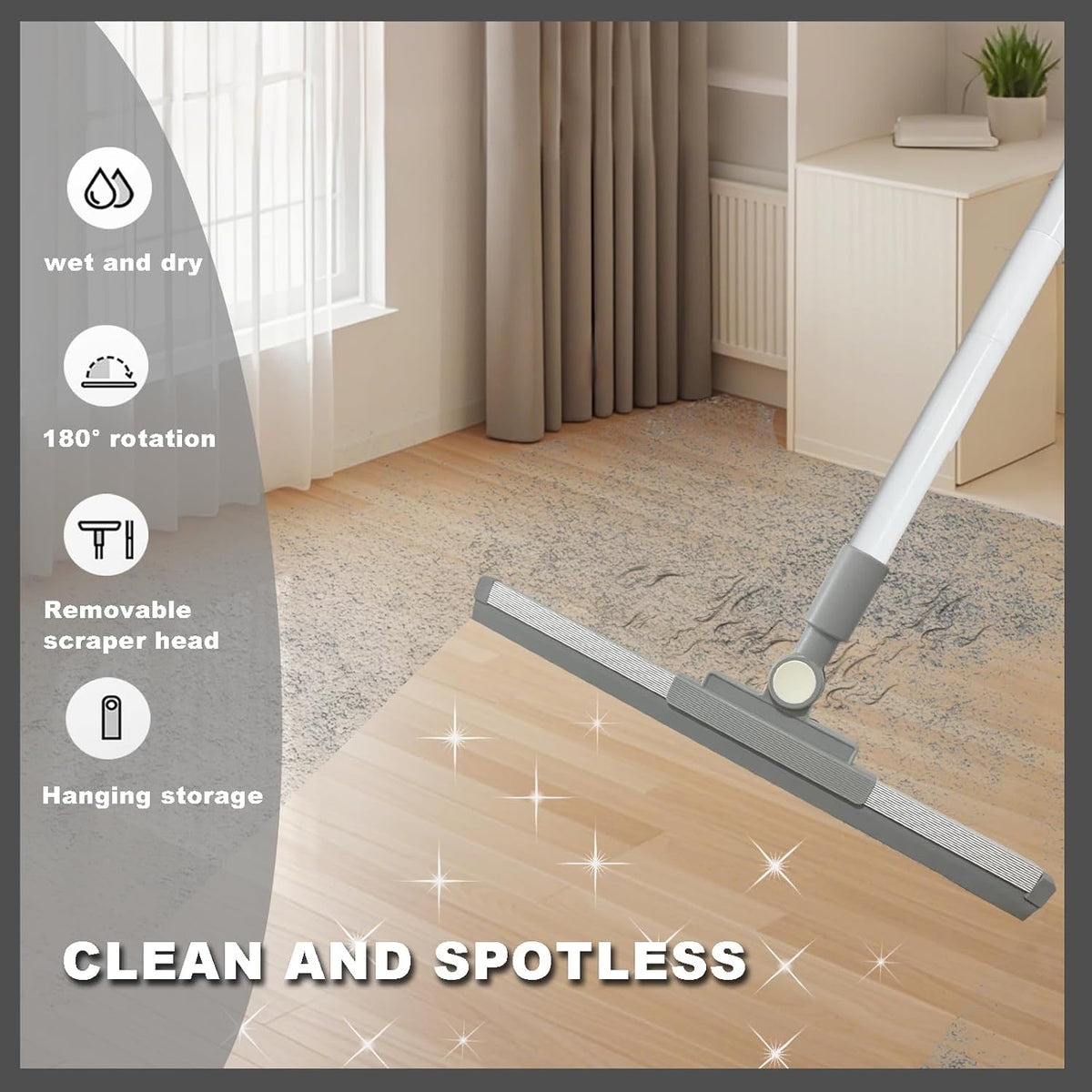Squeegee Broom for Floor Shower Squeegee with Long Handle Rubber Wiper for Bathroom Tile Shower