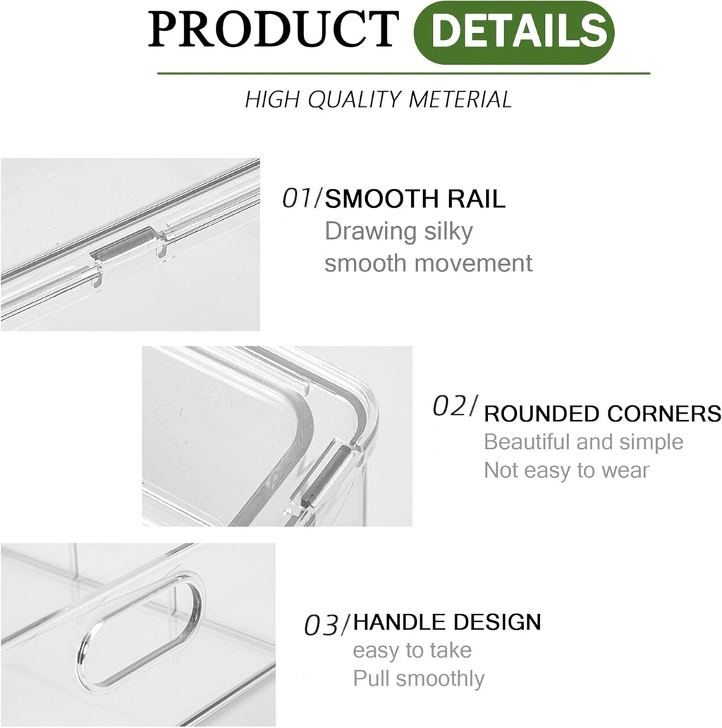 2 Pack Fridge Organizers and Storage with Pull out Drawer, Stackable Storage Drawer, Clear