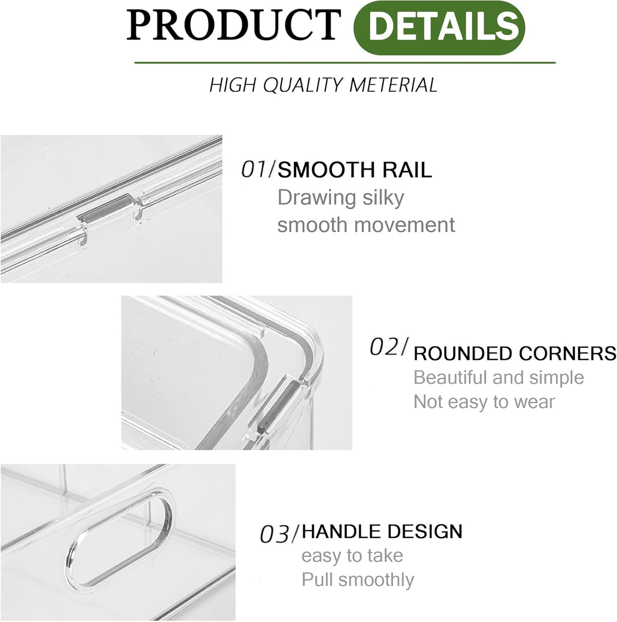 2 Pack Fridge Organizers and Storage with Pull out Drawer, Stackable Storage Drawer, Clear