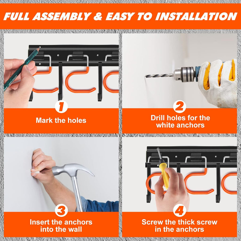 68'' All Metal Garden Tool Organizer Wall Mount Garage Tool Organizers and Storage Broom Holder