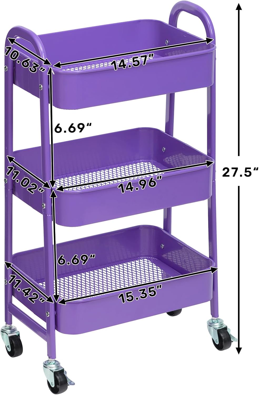 AGTEK Makeup Cart, Movable Rolling Organizer Cart, 3 Tier Metal Utility Cart with Lockable Wheels