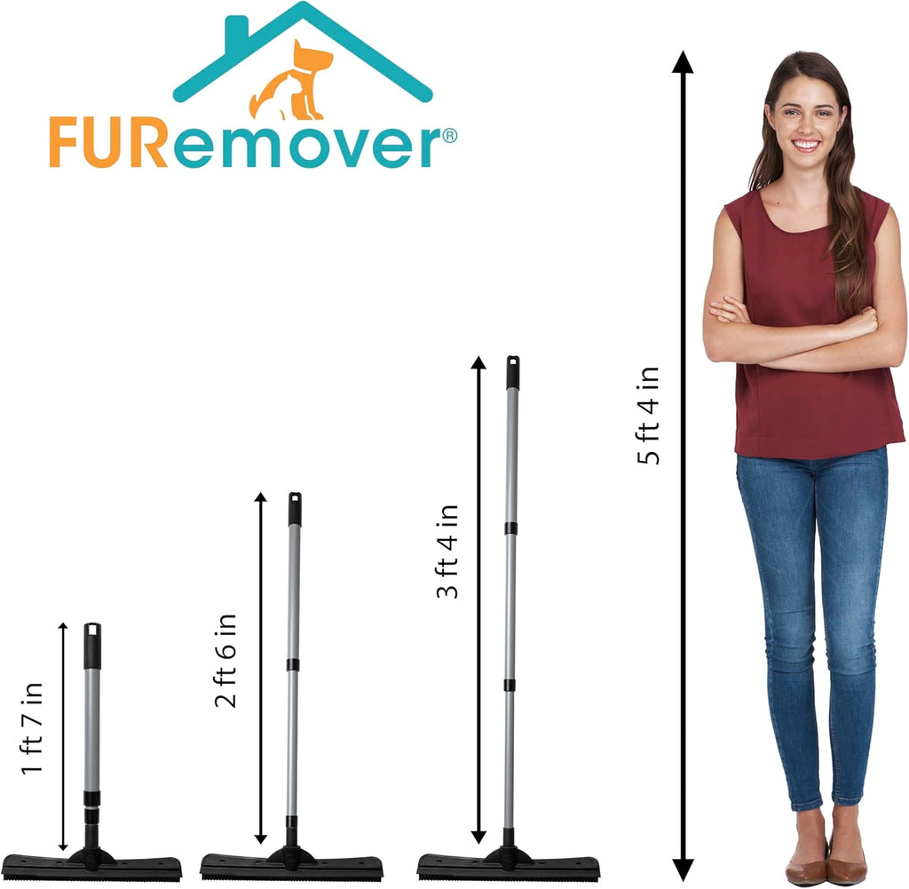 FURemover Compact Pet Hair Rubber Broom with Squeegee, with Handle That Telescopes up to 40" for
