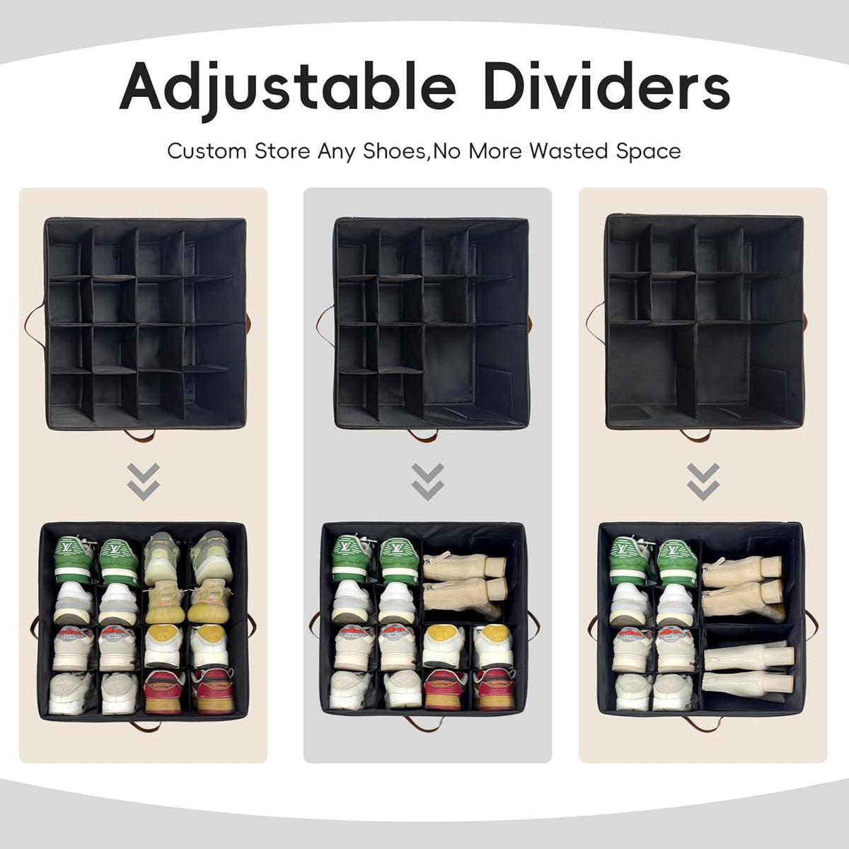 Shoe Organizer Box 2 Pack, Shoe Storage Organizer with Clear Cover, Adjustable Dividers Fits 16-32