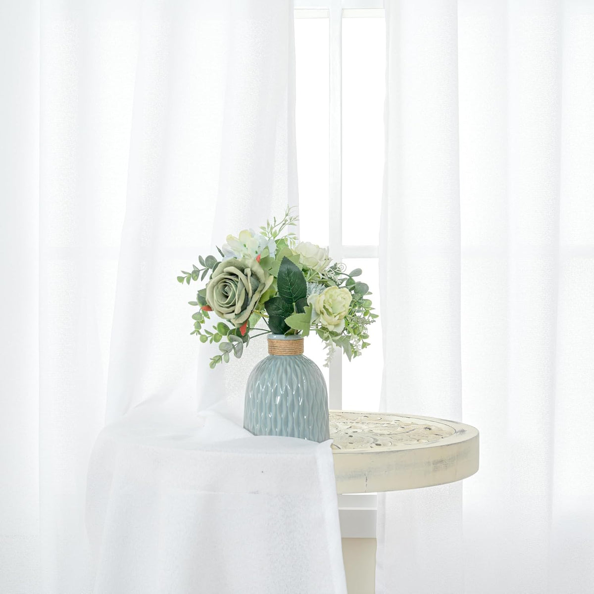 YoungsTex 72 Inch Length White Linen Curtains for Living Room 2 Panels, Rod Pocket Back Tab Semi