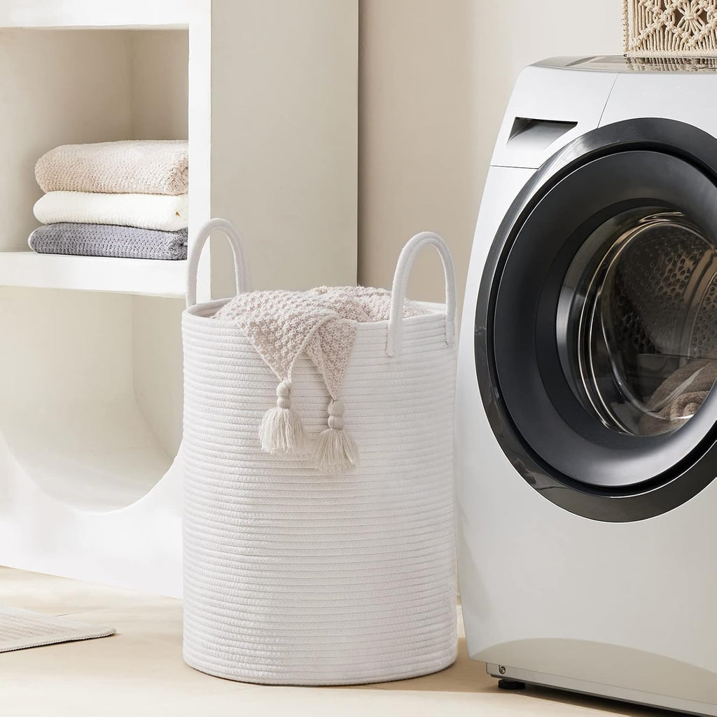 Woven Rope Laundry Hamper Basket by YOUDENOVA, 58L Tall Laundry Basket, Baby Nursery Hamper for