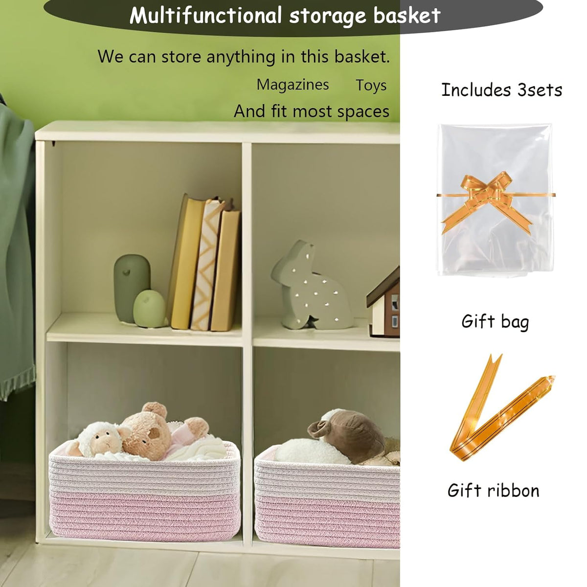 COMFY-HOMI 13" x 8.5" x 5.1" Storage Baskets for Organizing | Cotton Rope Woven Basket | Toy