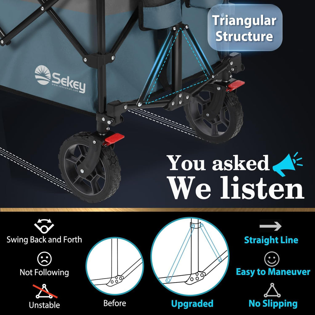 Sekey 220L Collapsible Foldable Wagon with 330lbs Weight Capacity, Heavy Duty Folding Wagon Cart