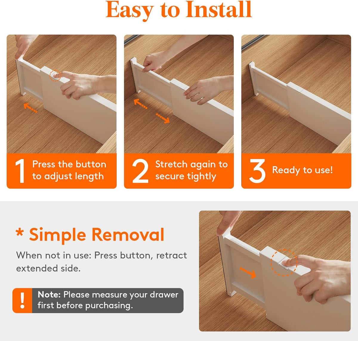 Lifewit 8 Pack Drawer Dividers Plastic 6" High, 13.5-22" Adjustable Drawer Organizers for Clothes
