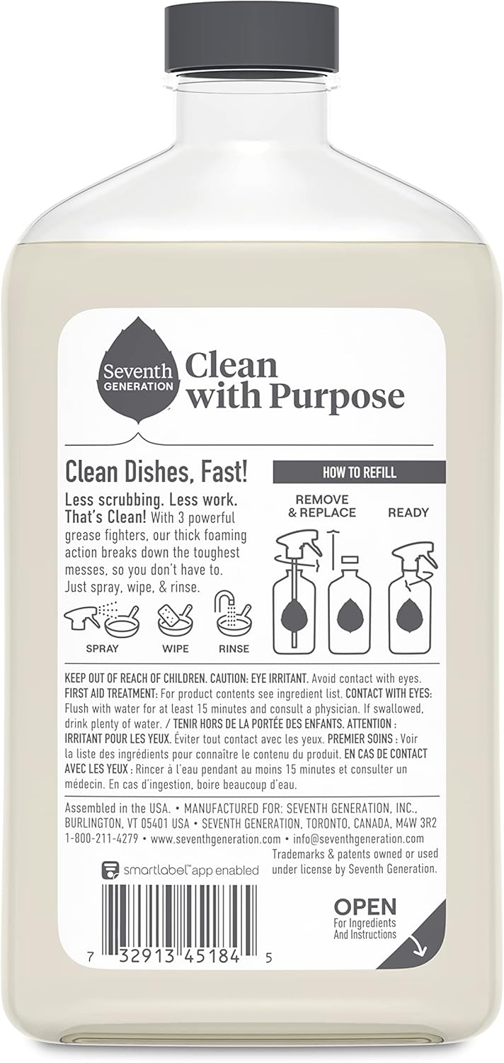 Seventh Generation Foaming Dish Spray, Honey Crisp Apple 16 Fl Oz (Pack of 3), Refill Pack of 3