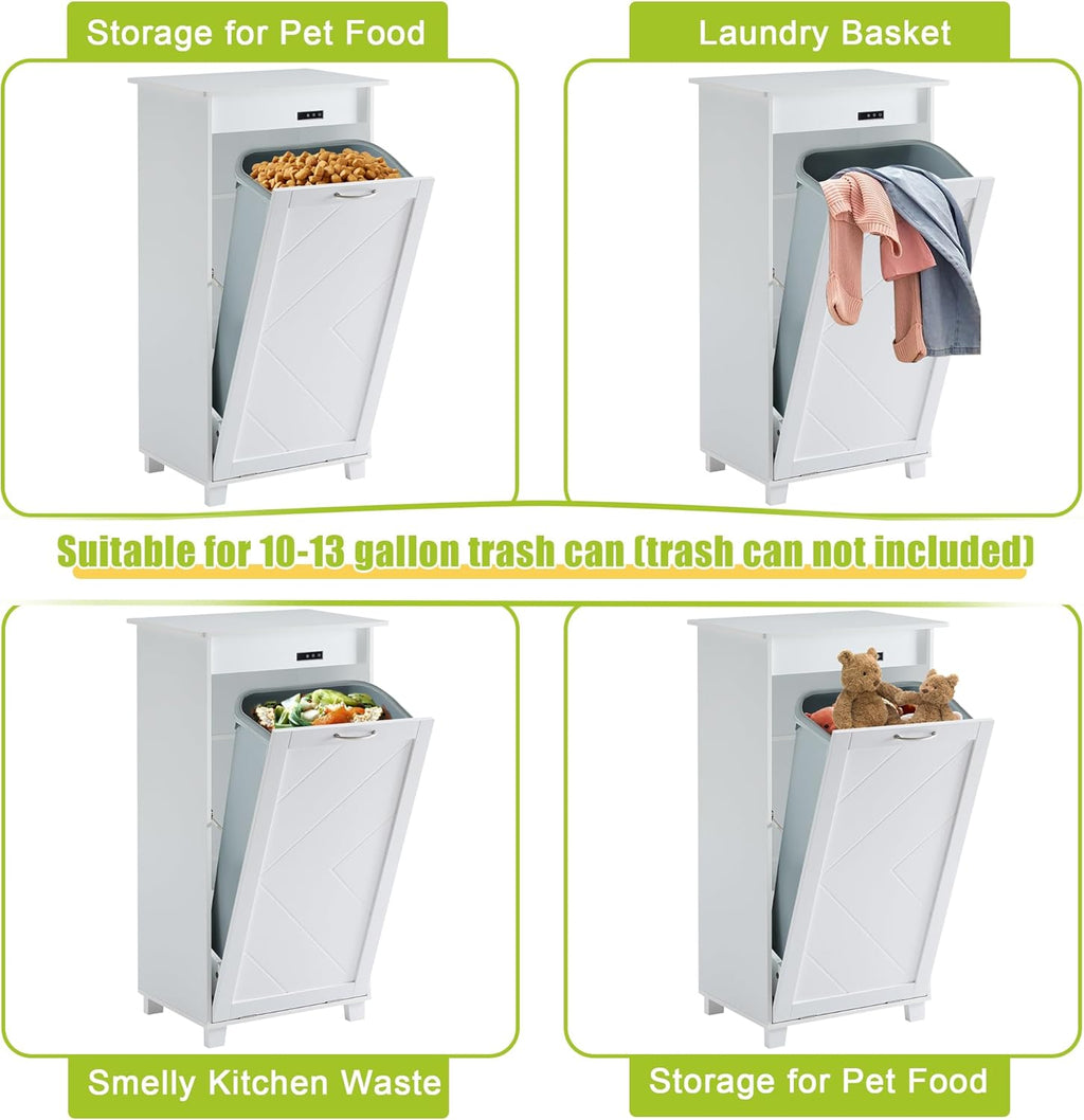 VECELO Tilt Out Kitchen Trash Bin Cabinet, Dog Proof Garbage Can with Wood Holder Free Standing