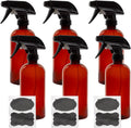 Cornucopia Brands 16oz Amber PLASTIC Spray Bottles w/Heavy Duty Mist & Stream Sprayers & Chalkboard
