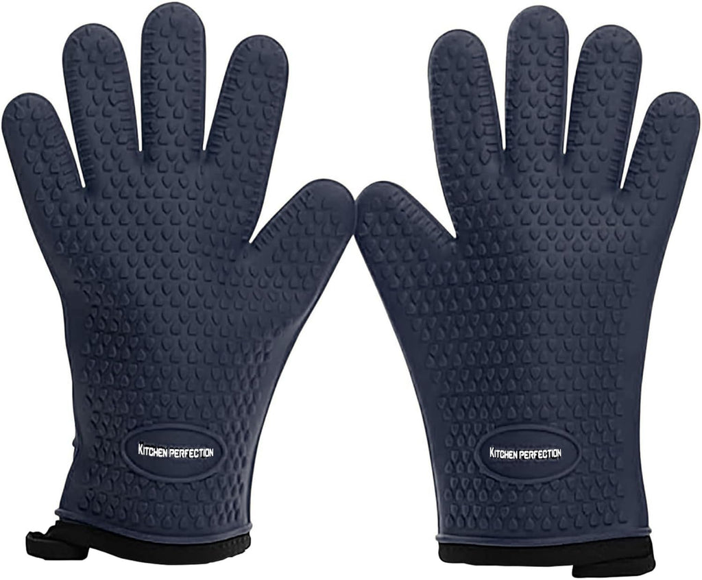 KITCHEN PERFECTION XL Silicone Smoker Oven Gloves-Extreme Heat Resistant BBQ Gloves-Handle Hot Food