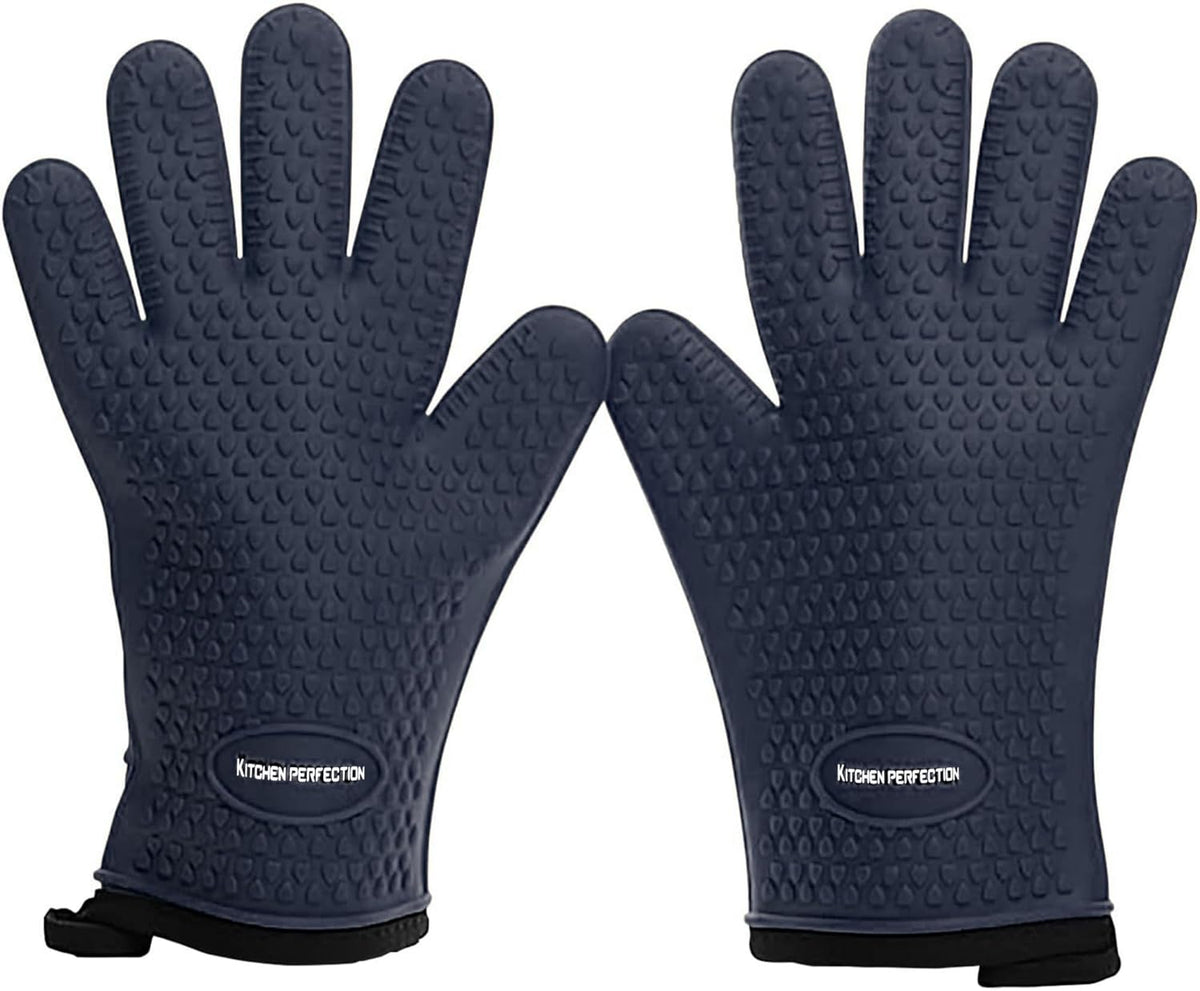 KITCHEN PERFECTION XL Silicone Smoker Oven Gloves-Extreme Heat Resistant BBQ Gloves-Handle Hot Food
