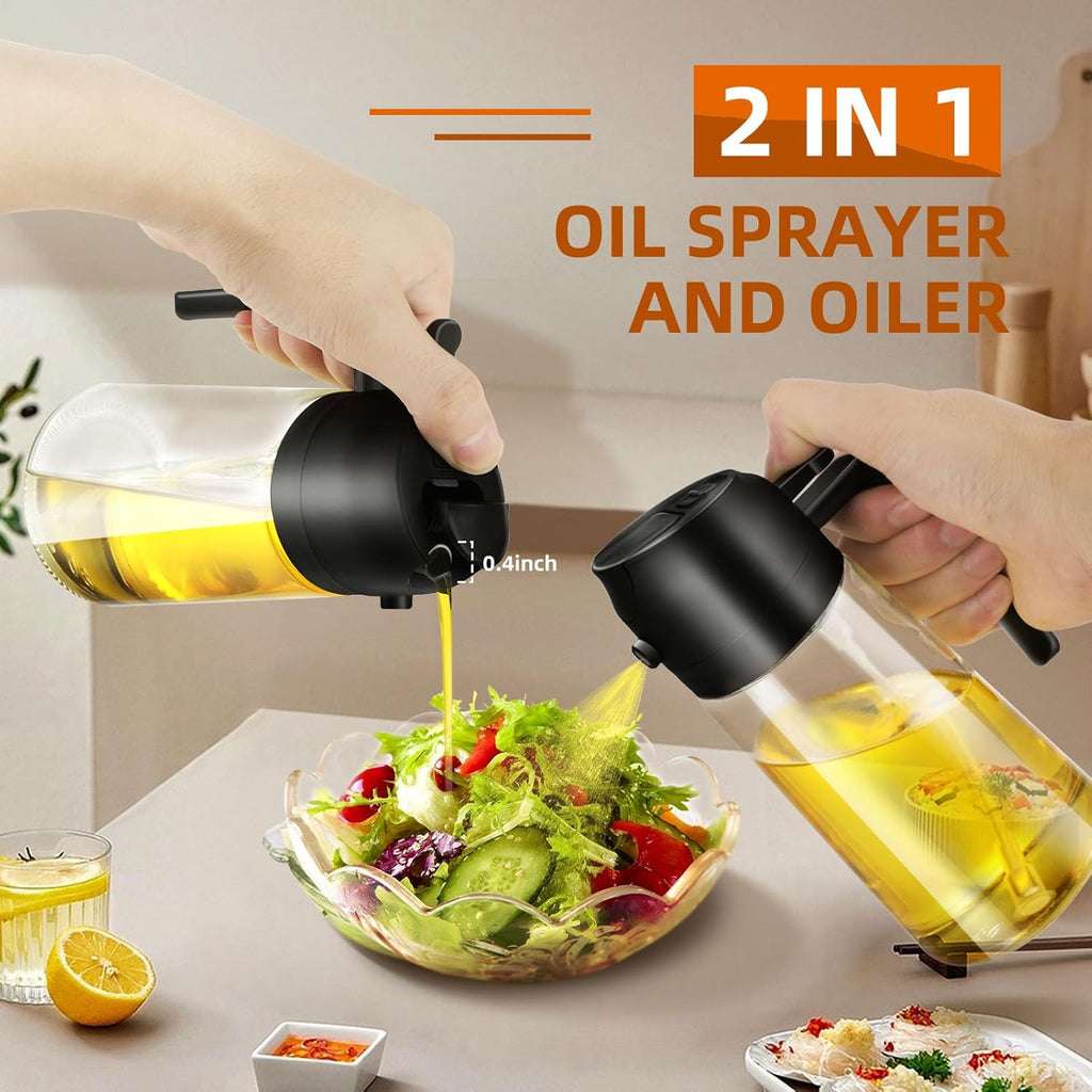 2-in-1 Glass Oil Dispenser & Sprayer - 16oz/470ml Leakproof Bottle for Cooking, Air Fryer, BBQ