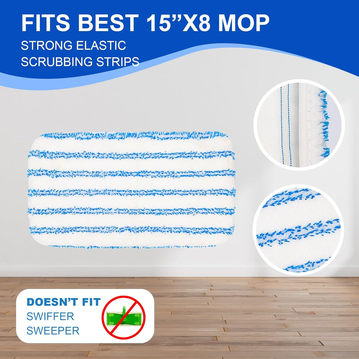 4 Pack Reusable Mop Replacement Pads Suitable for 15*8 inch Flat Mops, Compatible with Hardwood