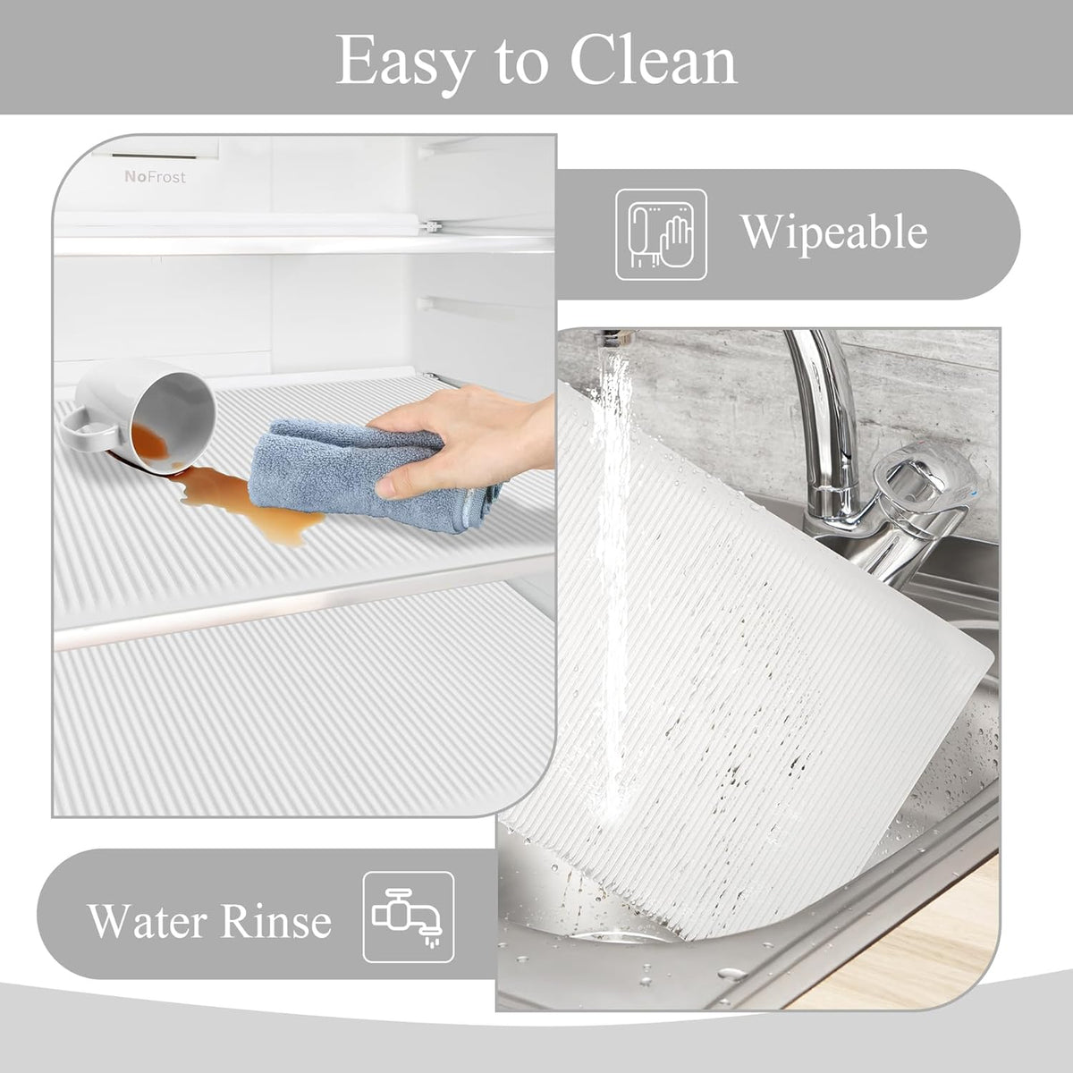 Non-Slip Silicone Refrigerator Liners for Shelves, Reusable Washable Fridge Shelf Drawer Liners