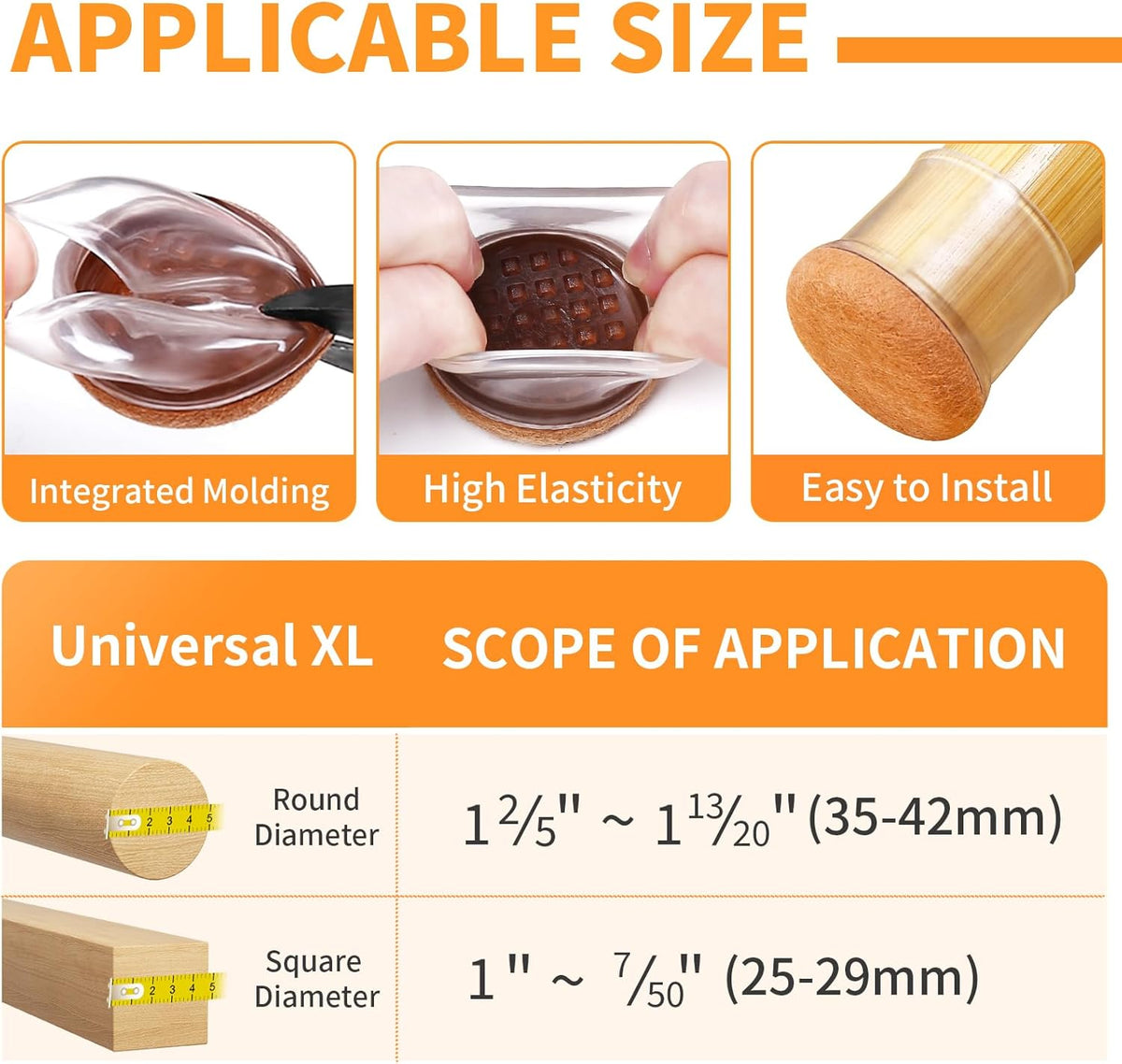 Ezprotekt 8 Pcs Extra Large Chair Leg Protectors with Felt, Silicone Felt Furniture Pads, Floor