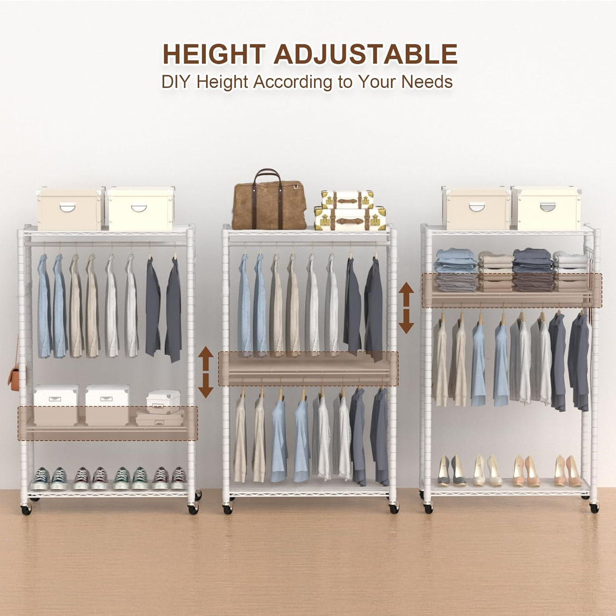 Clothes Rack, Clothing Rack for Hanging Clothes, 3 Tiers Adjustable Heavy Duty Closet Organizer