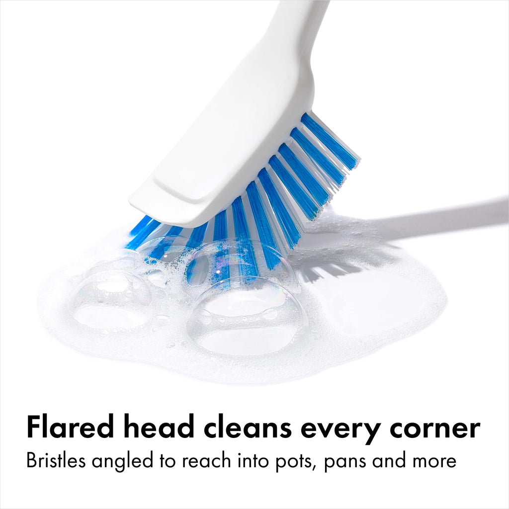 Non-Stick Safe, Built-in Scraper Lifts Stuck-On Food, Dish Cleaner, Flared Brush Head Reaches