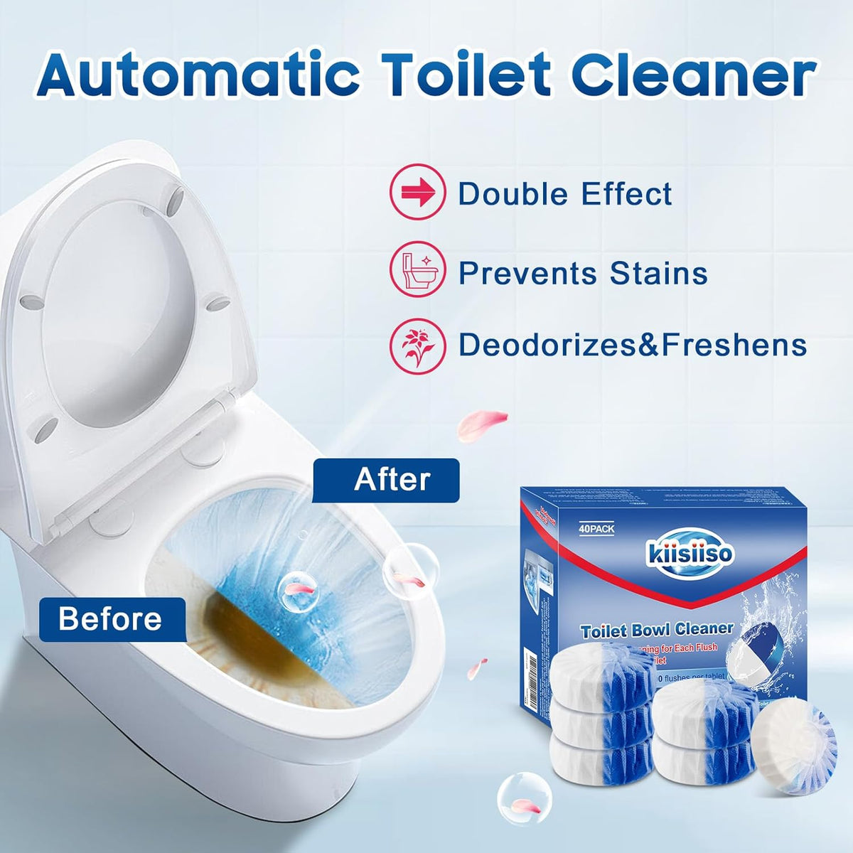 KIISIISO Toilet Bowl Cleaners 40 PACK,Long-Lasting Toilet Bowl Cleaner Tablets with