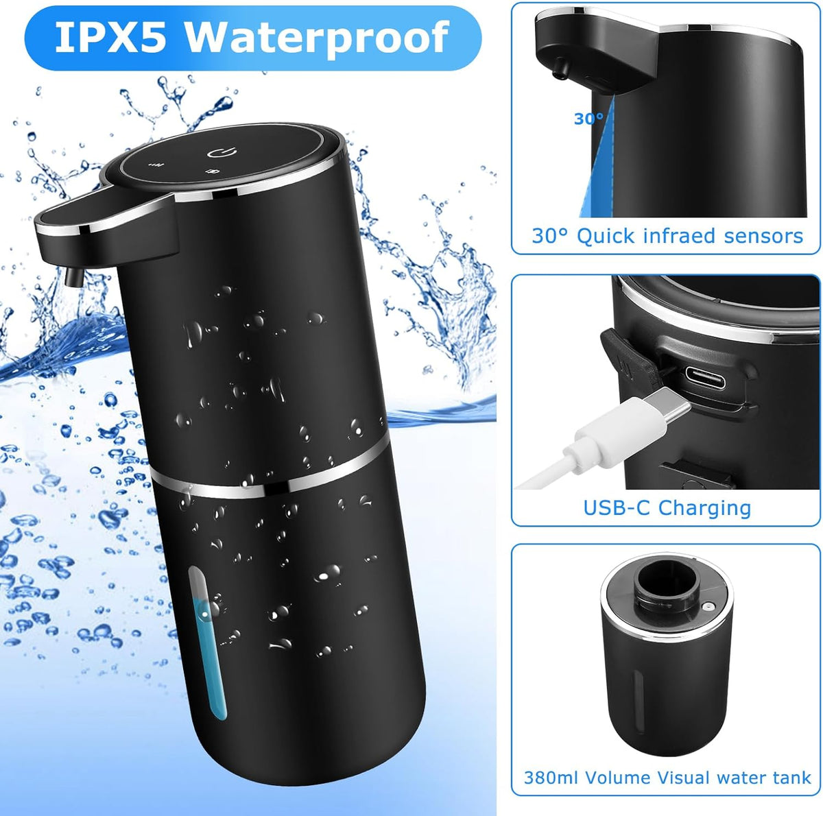 2 Pack Automatic Soap Dispensers,12.8oz/380ml USB Touchless Automatic Foaming Soap