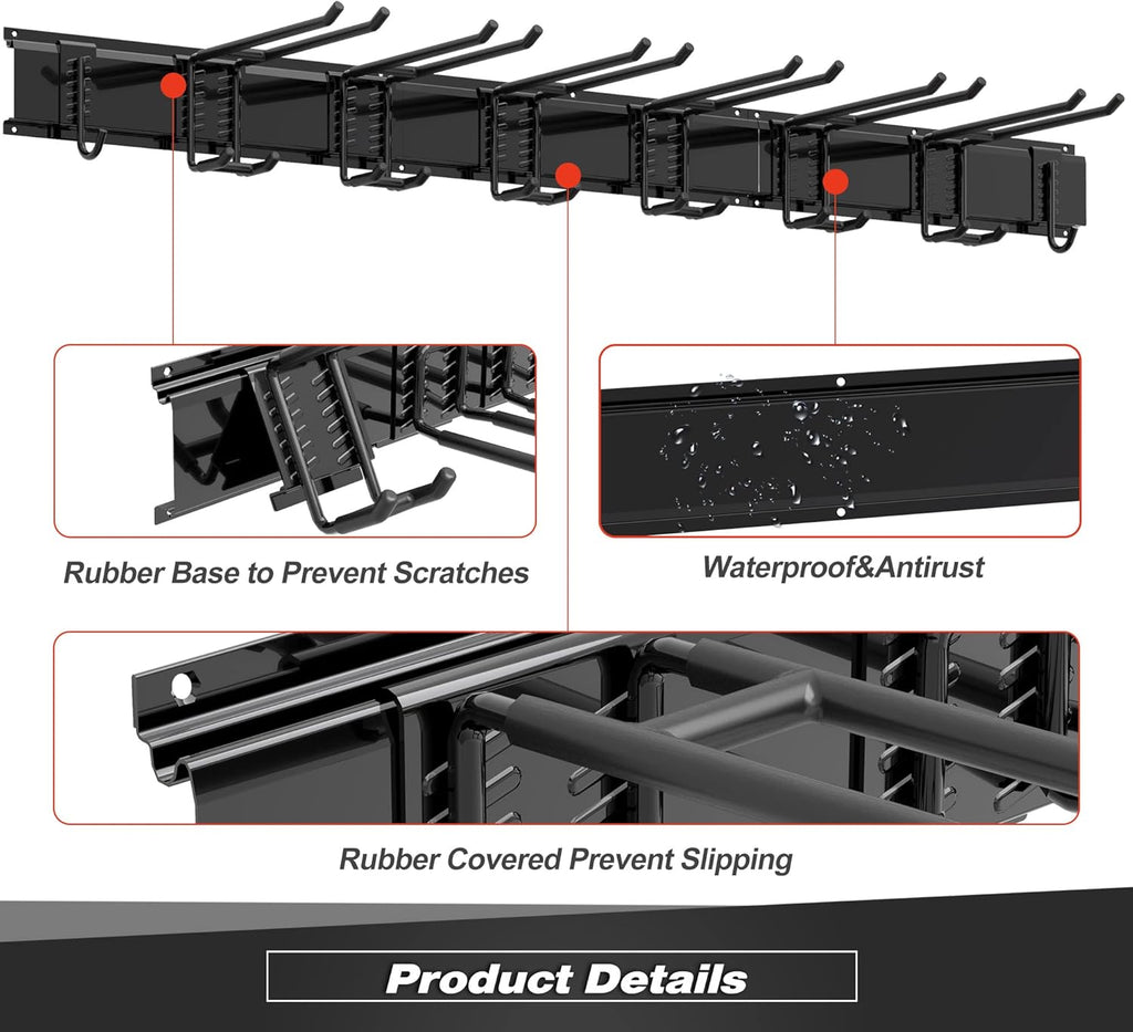 Storaboks Heavy Duty Garage Storage Rack System, Wall Mounted Tool Organizer with 8 Double Hooks, 3