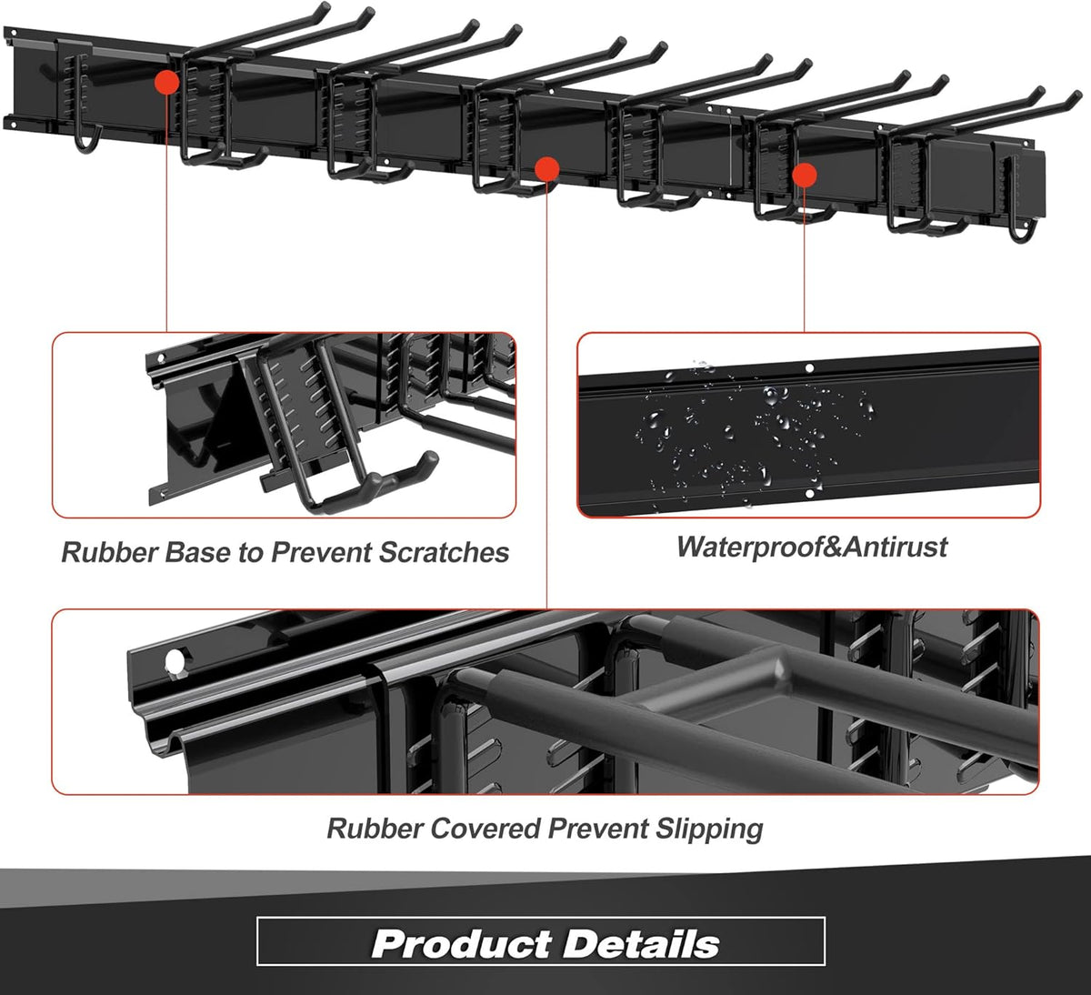 Storaboks Heavy Duty Garage Storage Rack System, Wall Mounted Tool Organizer with 8 Double Hooks, 3