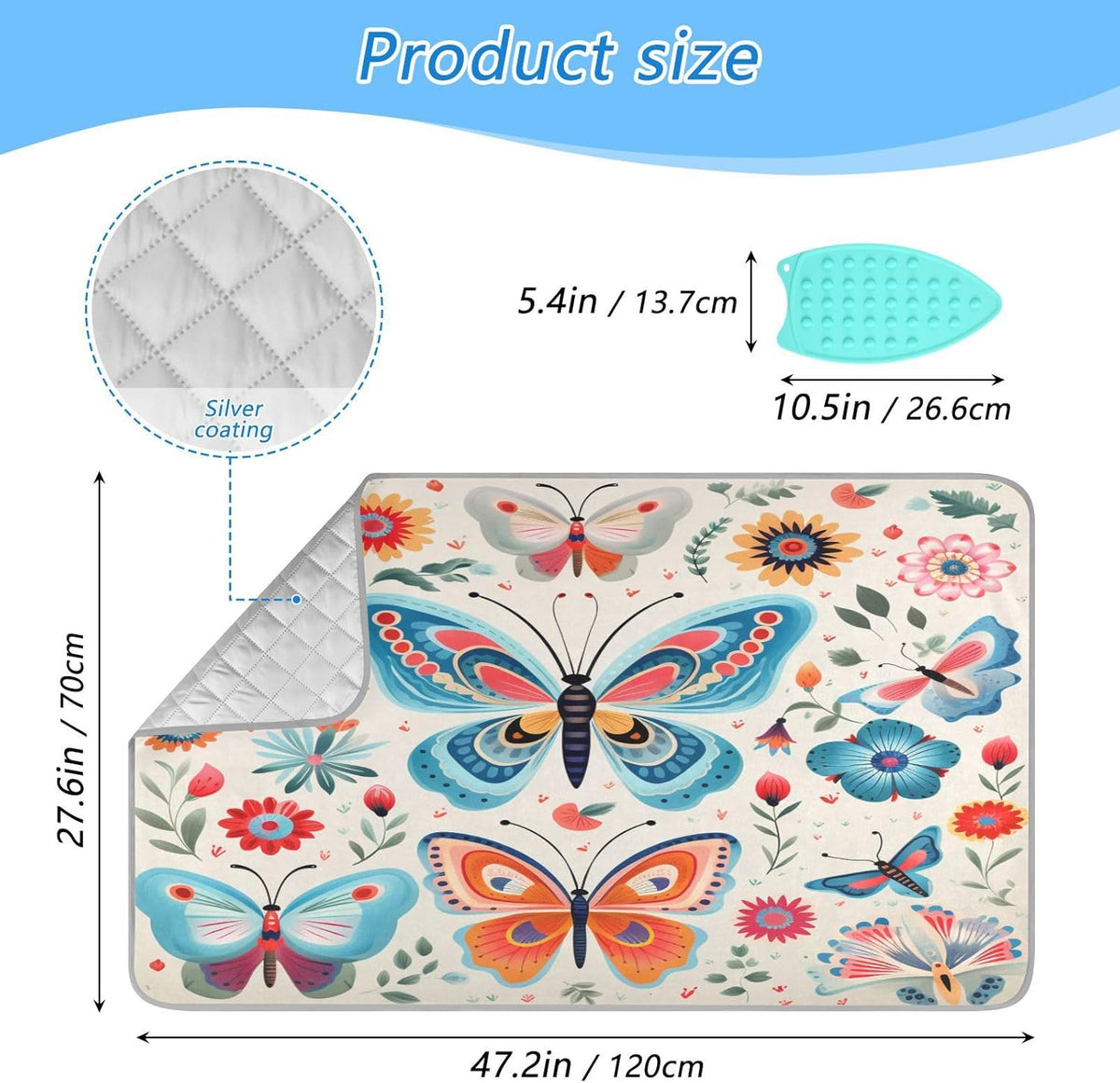 Decorative Butterfly Floral Ironing Mat Thickened Ironing Blanket Travel Portable Double-Side Using