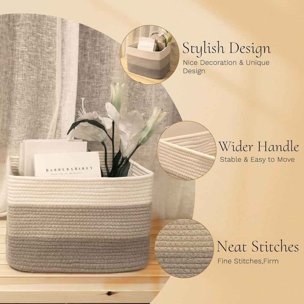 Hopegiver Woven Storage Baskets 15x11x10 Inch, 3 Pack Collapsible Cube Storage Bin for Shelves
