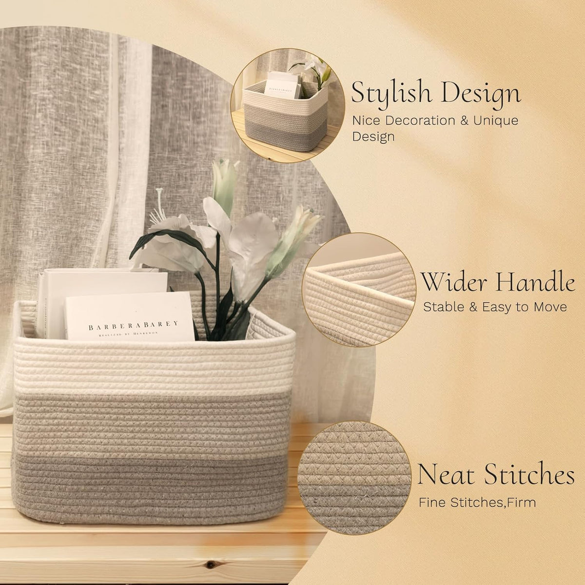 Hopegiver Woven Storage Baskets 15x11x10 Inch, 3 Pack Collapsible Cube Storage Bin for Shelves