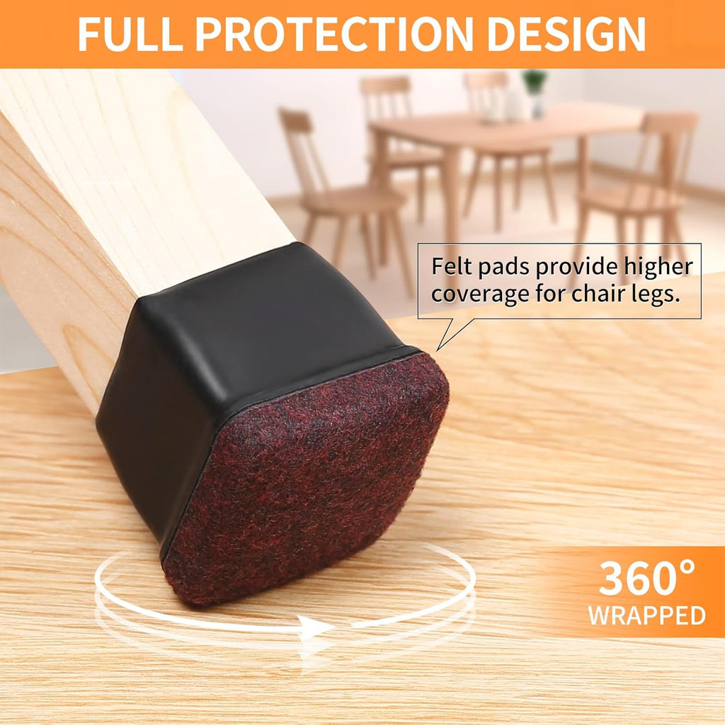 Ezprotekt 24 Pcs Square Chair Leg Floor Protectors with Felt, Silicone Felt Furniture Pads for