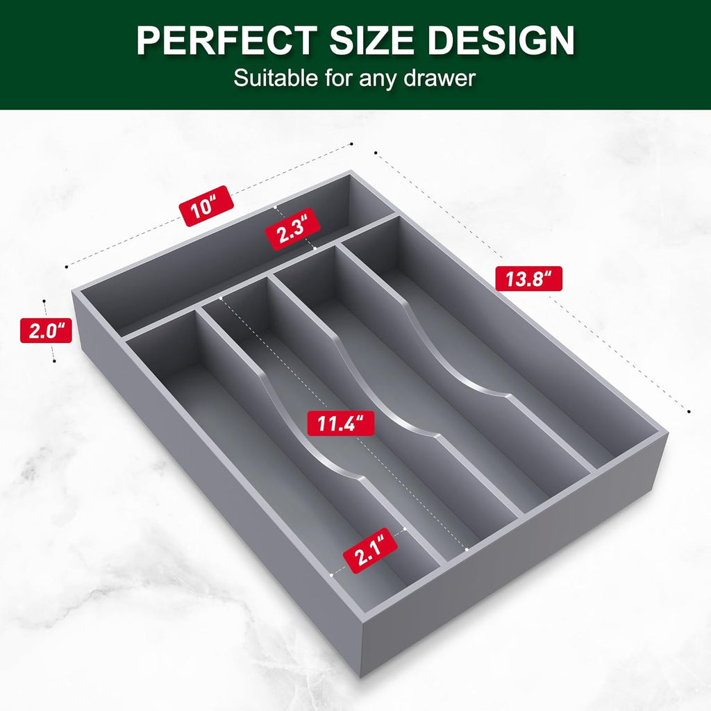 Bellsal Grey Utensil Organizer 10 Inch Silverware Tray for Drawer Utensil Holder Cutlery Organizer