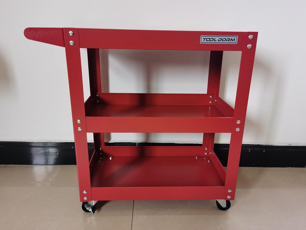 Utility Service Cart, 3 Shelf 150LBS Heavy Duty Steel Rolling Utility Cart, Medium Lipped Shelf