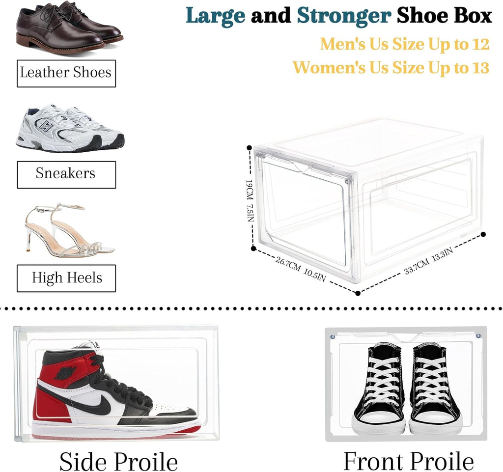 10 Pack Shoe Storage Box Clear Hard Plastic Shoe Organizer Stackable Hats Sneaker Display Case with