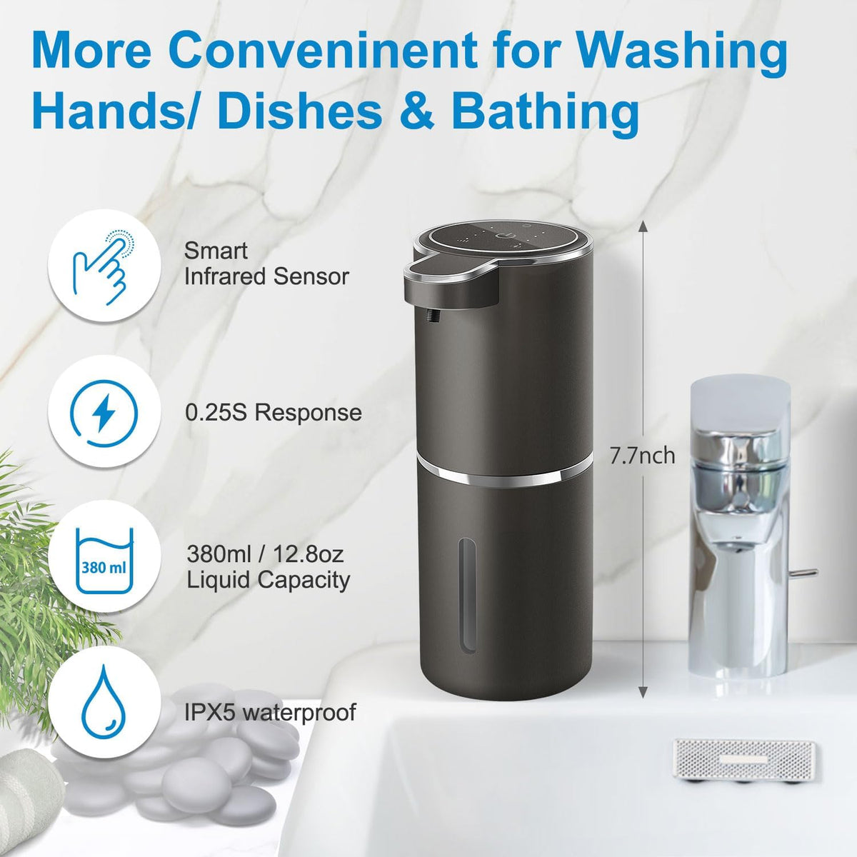 Automatic Liquid Soap Dispenser,4-Level Adjustable, Wall Mount,USB Rechargeable,12.8oz/