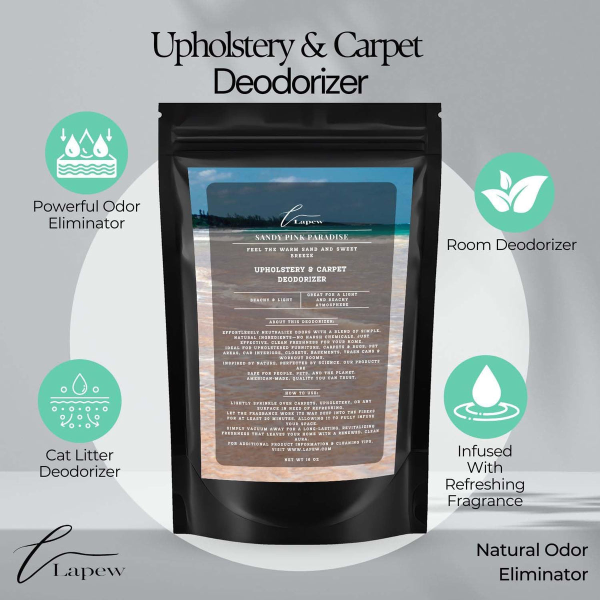 Sandy Pink Paradise Carpet Freshener Powder 16 oz | Powerful Odor Eliminator for Home | Upholstery