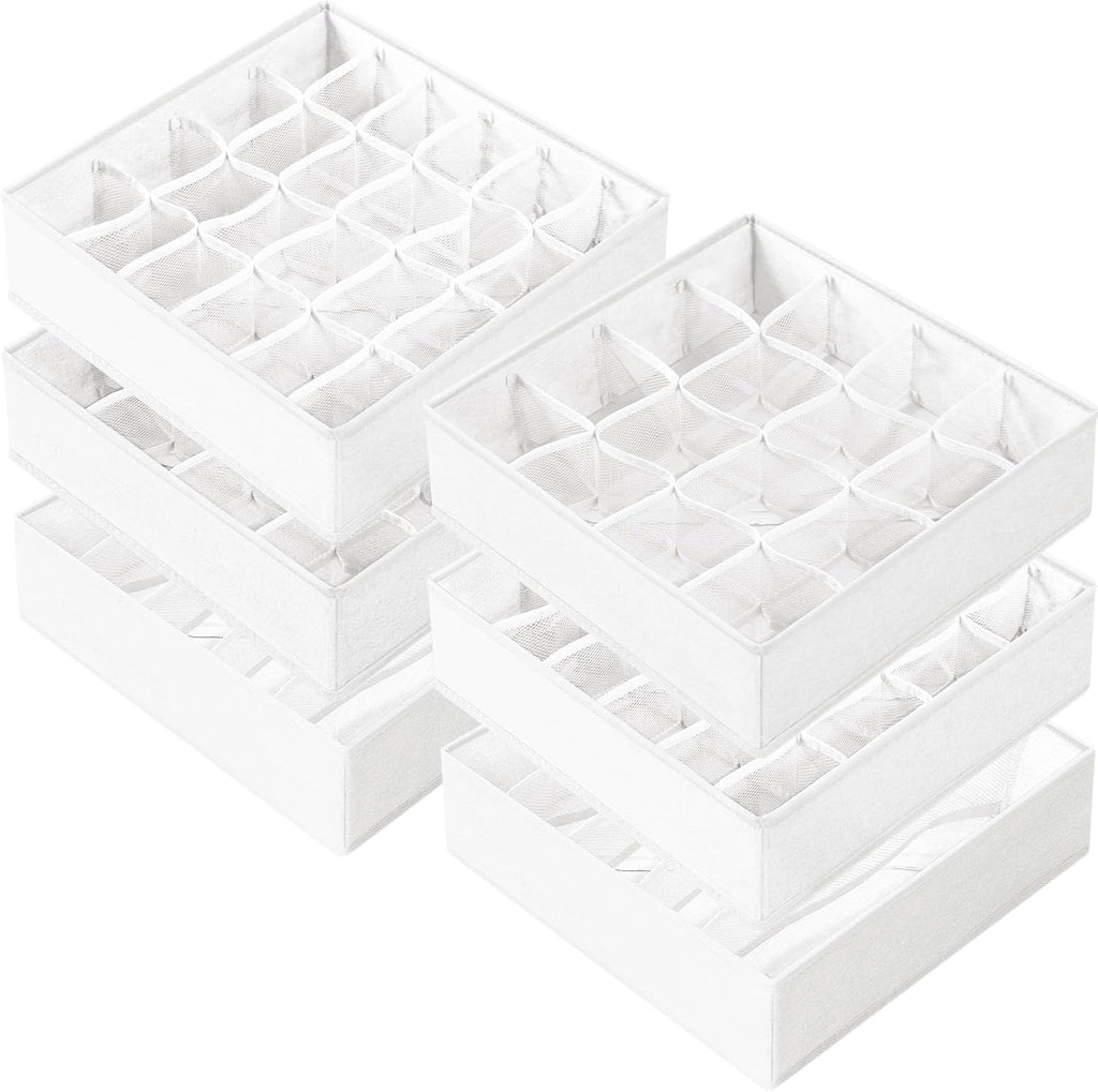 Criusia Drawer Organizer - 6 Set Clothes Organizer for Closet & Bedroom - 90 Cells Bins for Sock