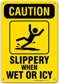 Caution Slippery When Wet Sign or ICY Sign, 7" x 10" 0.40 Aluminum, Fade Resistance, Indoor/Outdoor