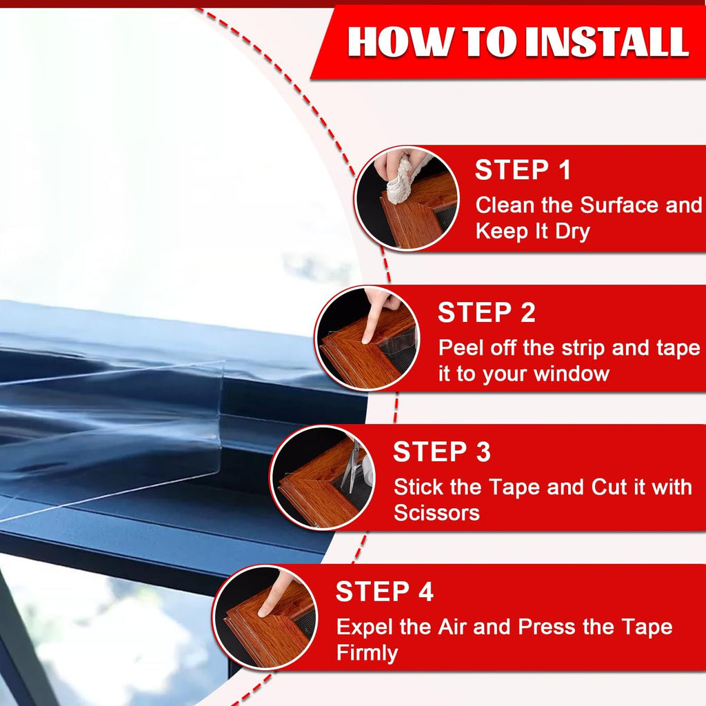 Transparent Window Weather Sealing Tape 3 Inch x 33 FT Weather Stripping Residue-Free Clear Window