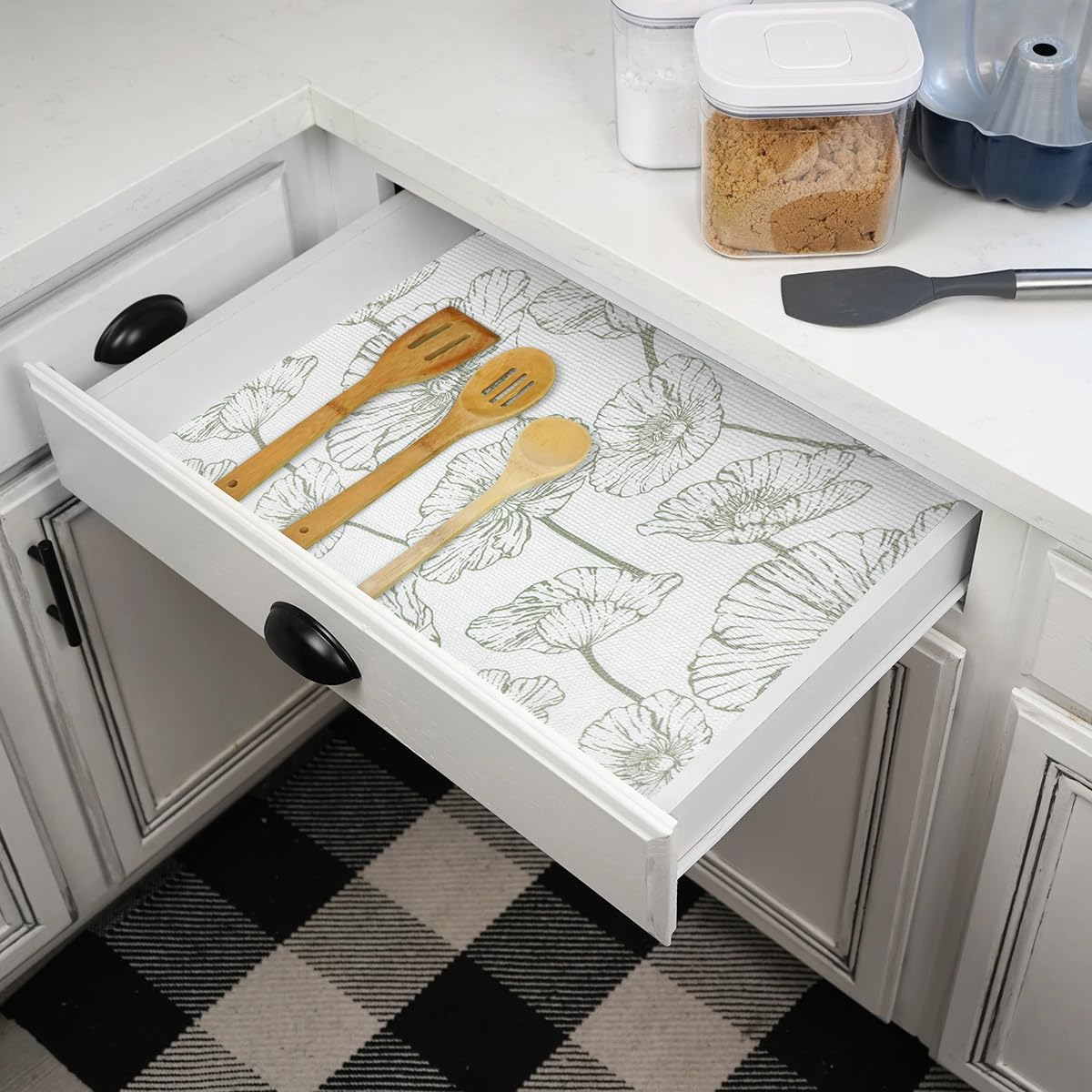 Shelf Liner for Kitchen Cabinets Non-Adhesive Cabinet Liner,Non-Slip Drawer Liners,Waterproof