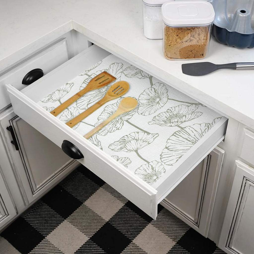 Shelf Liner for Kitchen Cabinets Non Adhesive Kitchen Drawer Liner,Non-Slip Lotus Cabinet Liner