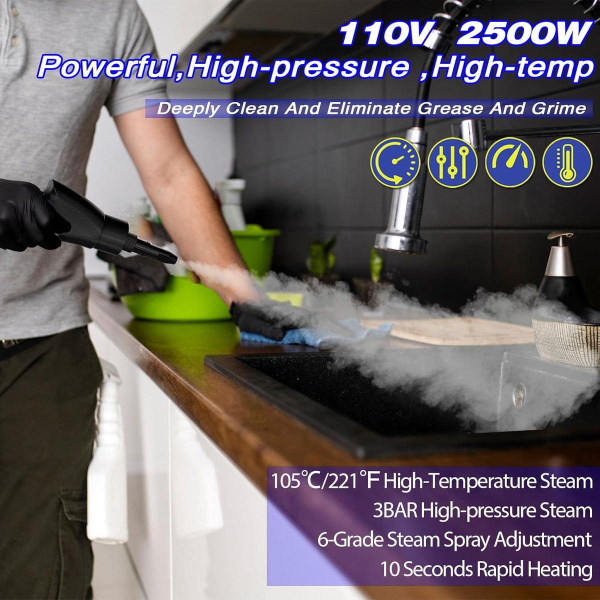 2500W Handheld Steam Cleaner,Portable Car Steamer For Auto Detailing,High-Temperature and Pressure