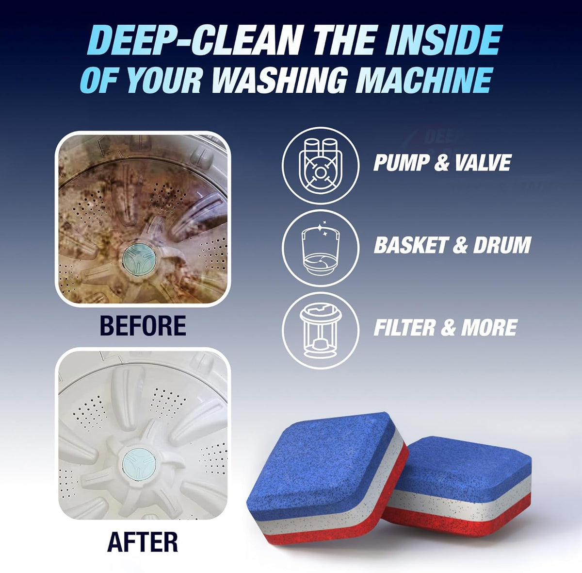 Washing Machine Cleaner Tablets 56 Pack for HE Top Load - Eco Friendly Washer Machine Cleaning