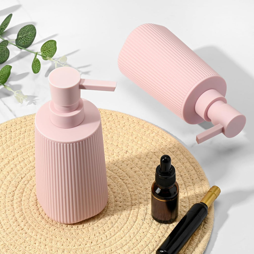 Pink 2 Pack Hand Soap Dispensers with No Rust Pump for Bathroom Kitchen or Vanity Countertops